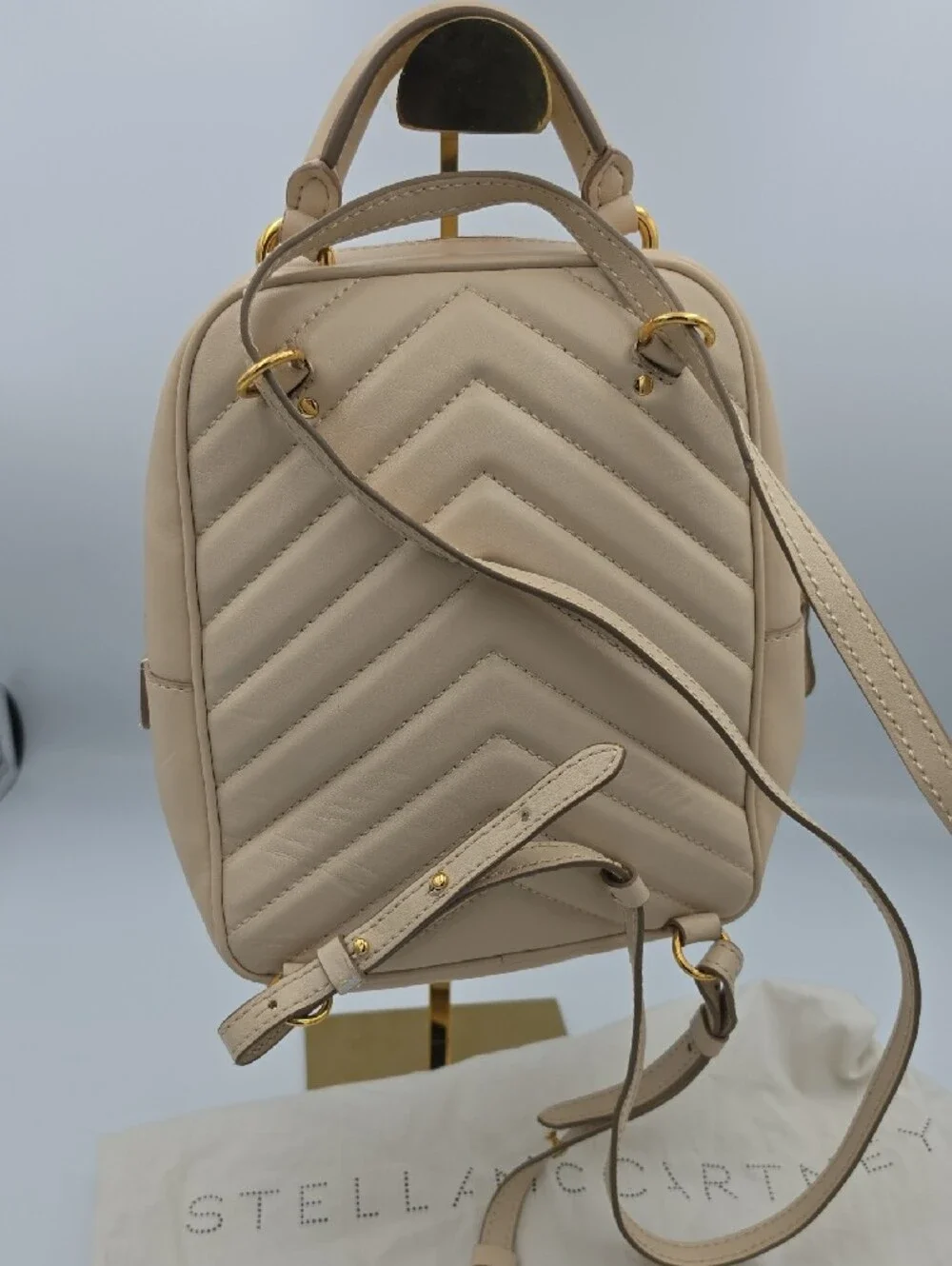 Stella McCartney Neutral Beige Star Quilted Mini Backpack W/ Gold (EUC)✨️🌟✨️